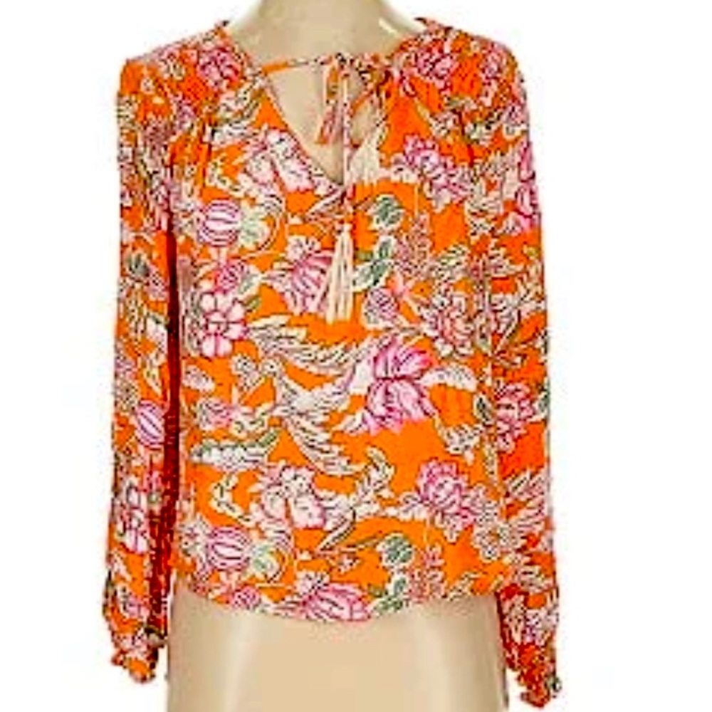 RACHEL Rachel Roy Boho Floral Peasant Blouse Tassel Tie Size XL - Picture 10 of 10